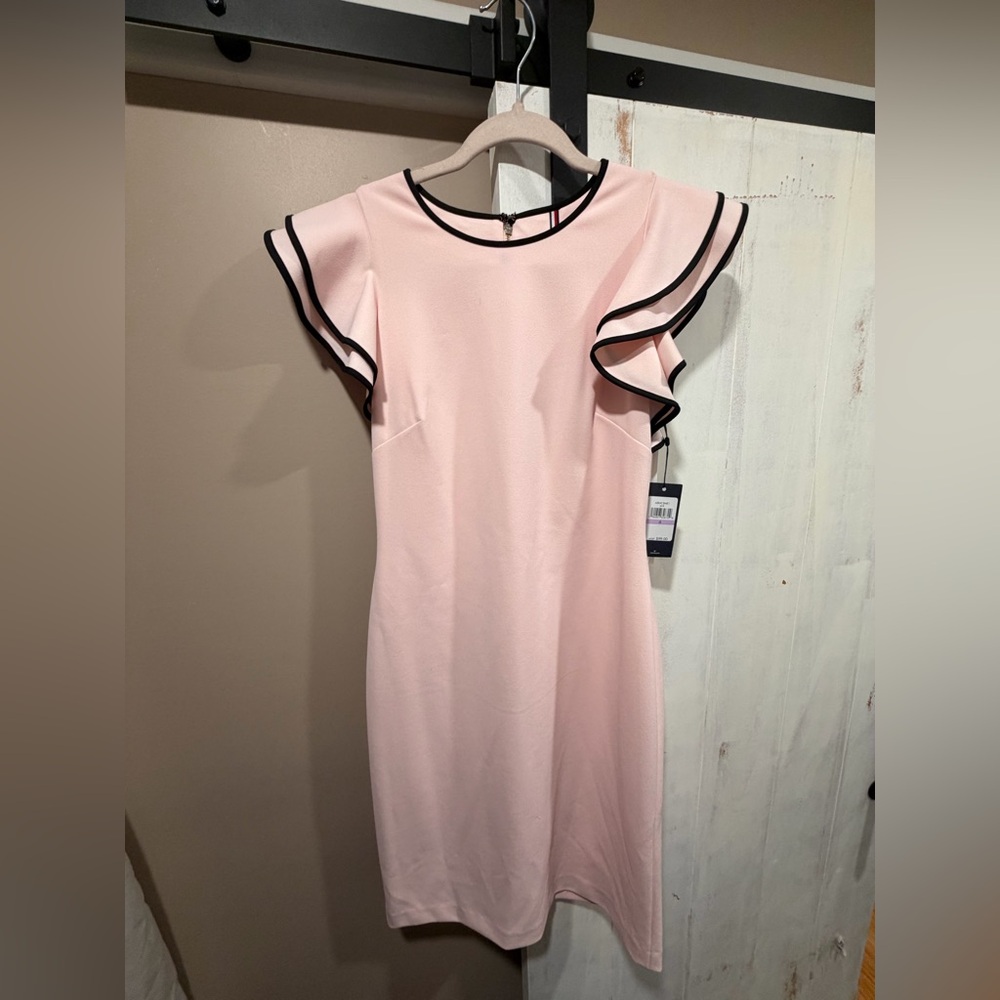 Tommy Hilfiger Blush Midi Dress with Black Accents